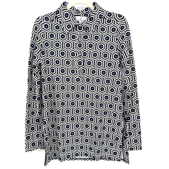 Jude Connally Black Blue Geometric Collared Jude Cloth Tunic SML Preppy Resort